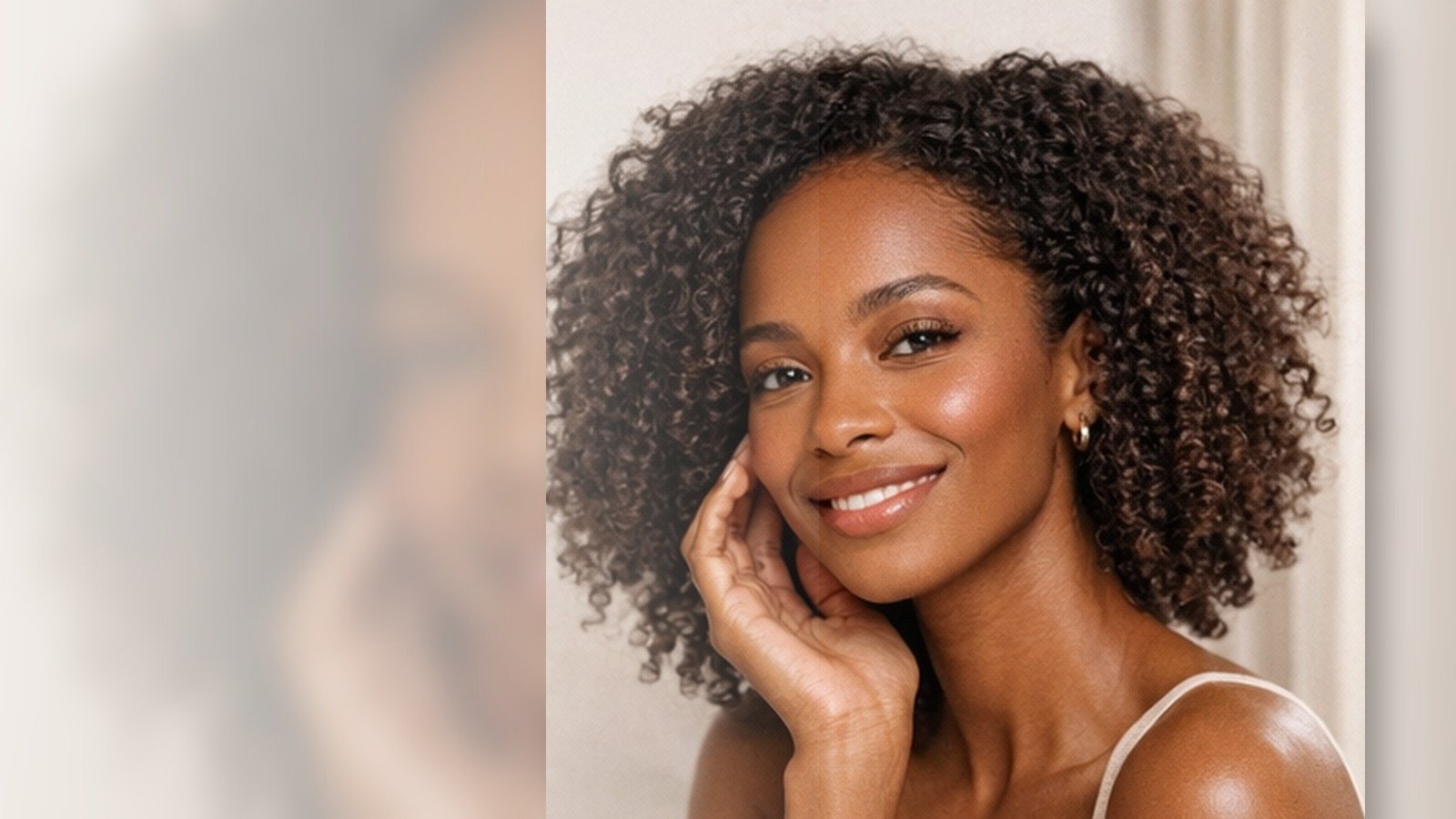 Black woman with healthy glowing skin for skincare starter page