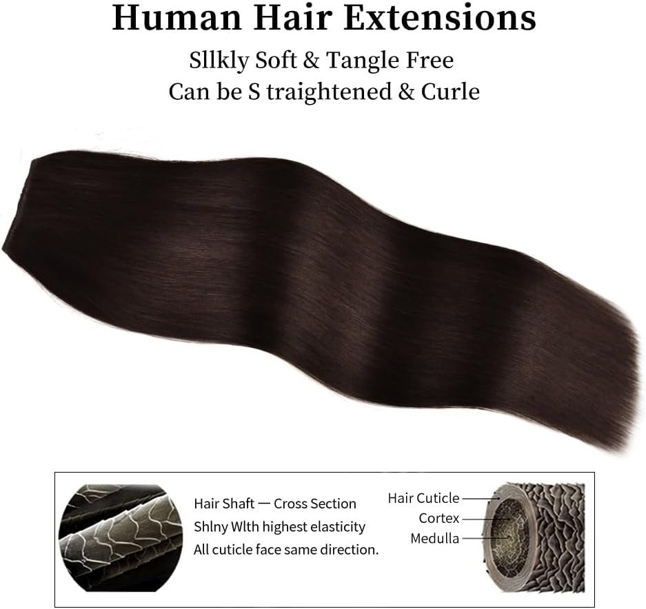 12 inches Clip in Hair Extensions Remy Human Hair - 70g 7pcs 16 Clips Straight Thick 100% Real Human Hair Extensions for Women Dark Brown #2 Color