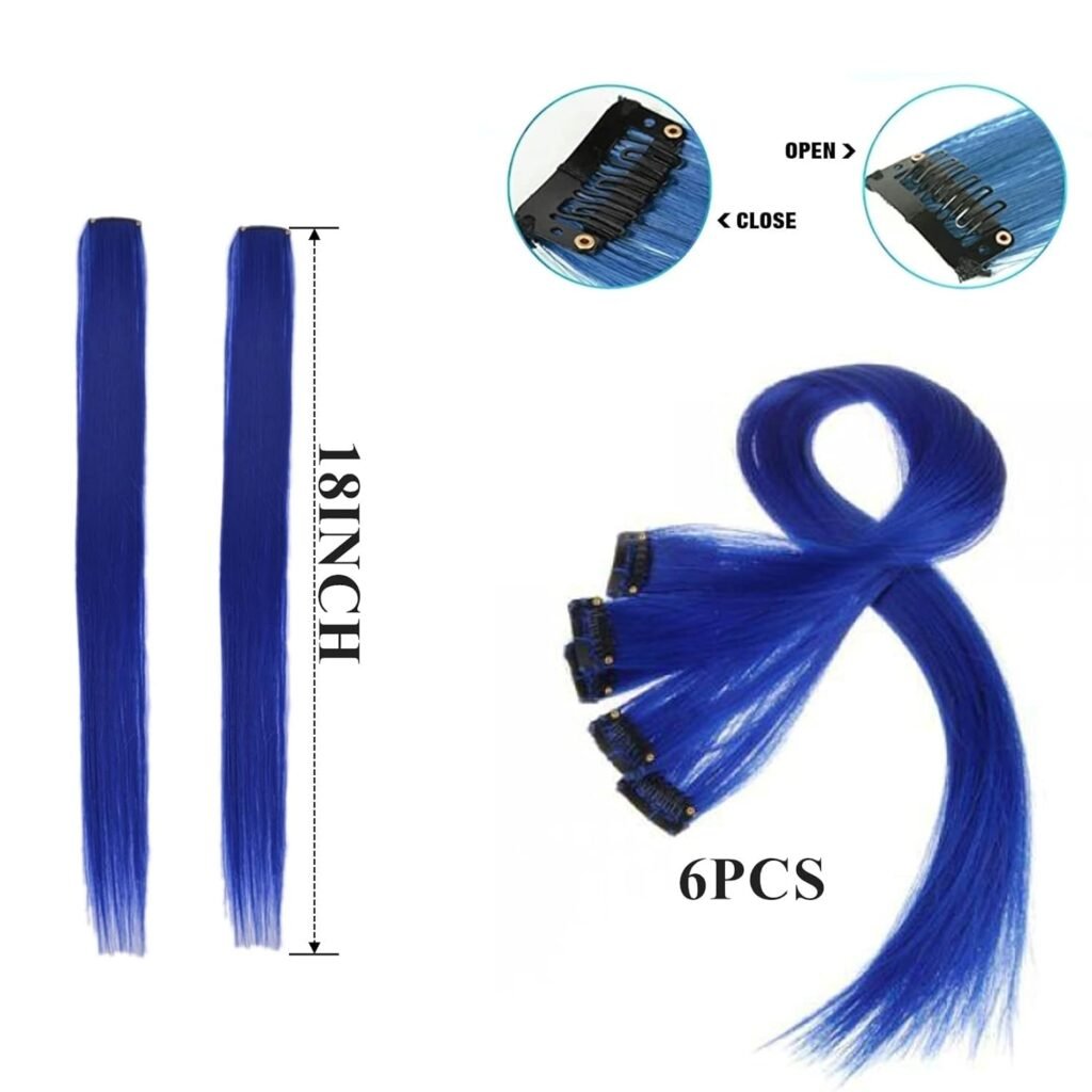 18 Inch High light Clip in Human Hair Extensions 100% Straight Clip on Party Highlights Colored Hair Extensions 6 Pieces/set (Bleach Blonde)