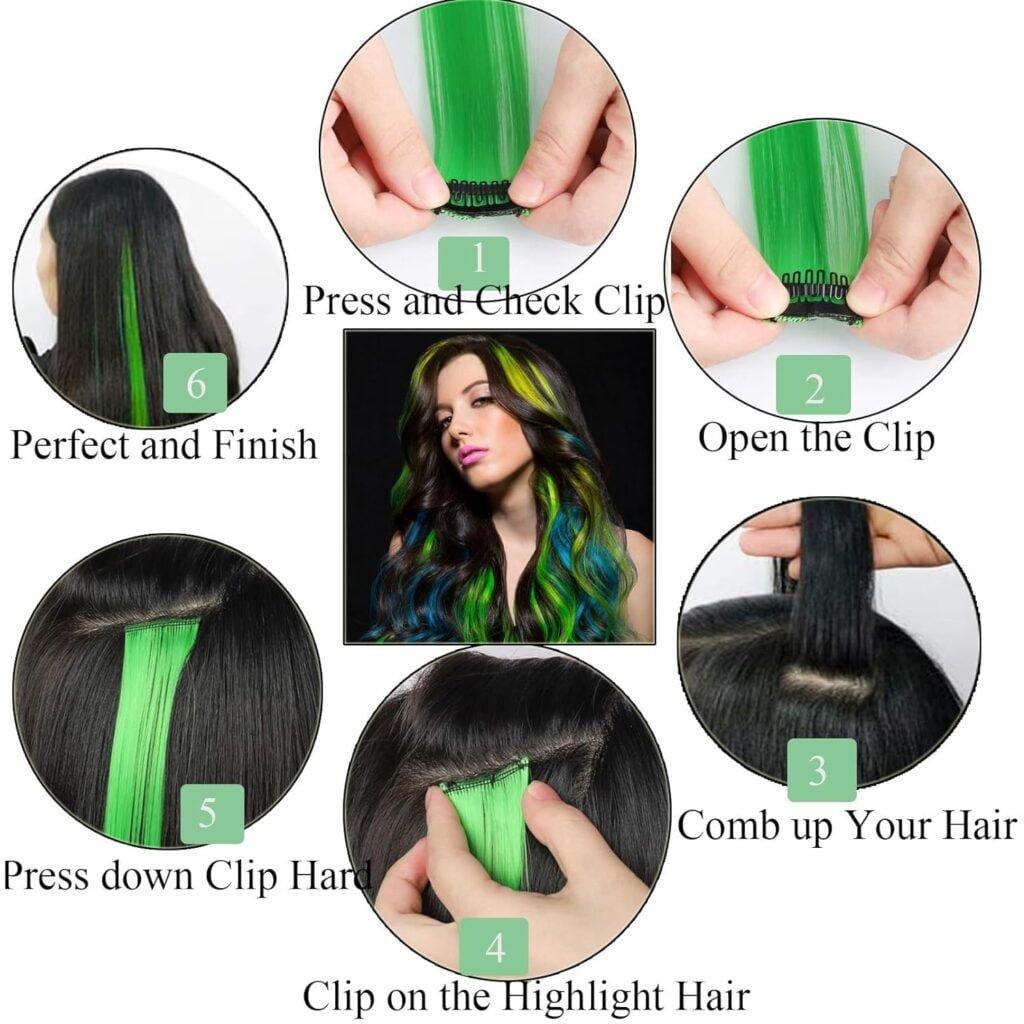 18 Inch High light Clip in Human Hair Extensions 100% Straight Clip on Party Highlights Colored Hair Extensions 6 Pieces/set (Bleach Blonde)