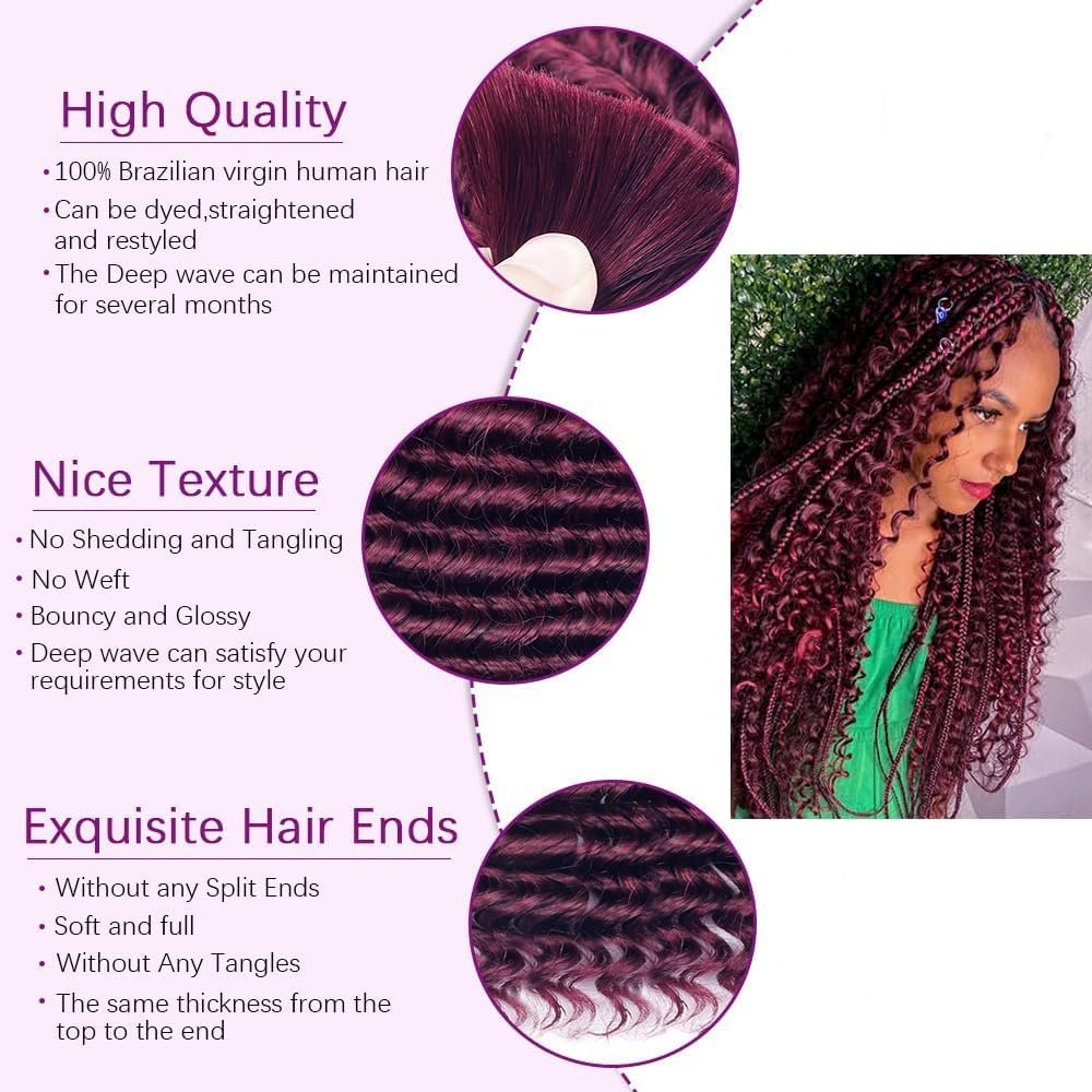 20inch Human Braiding Hair 2 Bundle 100g Deep Wave Bulk Human Hair for Braiding No Weft Curly Braiding Hair Bulk Curly Human Hair for Boho Braids 100% Remy Human Hair Extensions Natural Color