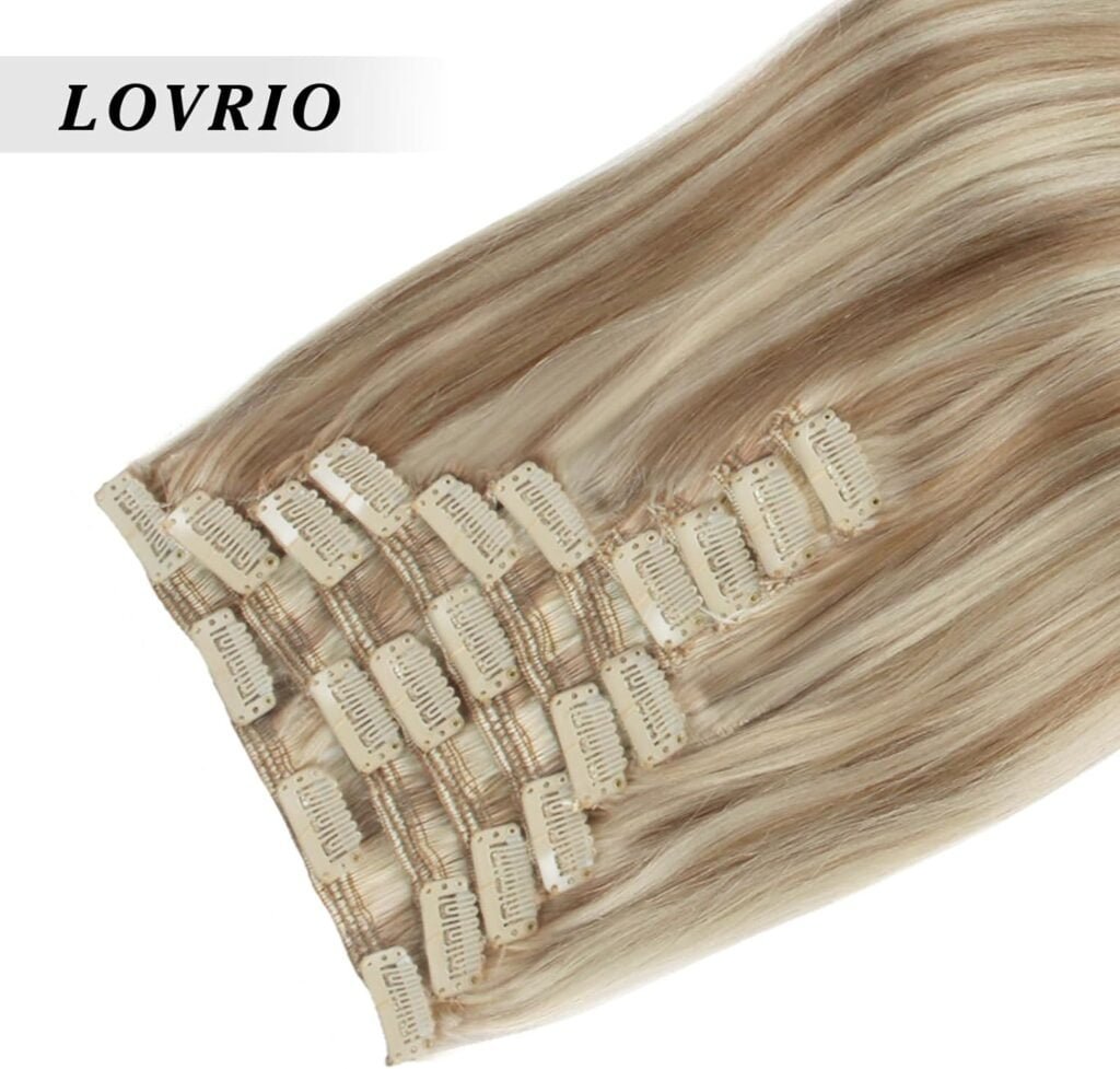 220g 22 inch Clip in Hair Extensions Human Hair, Piano Color Dirty Blonde with Platinumb Blonde Highlights P8-60 10 pieces 21 clips