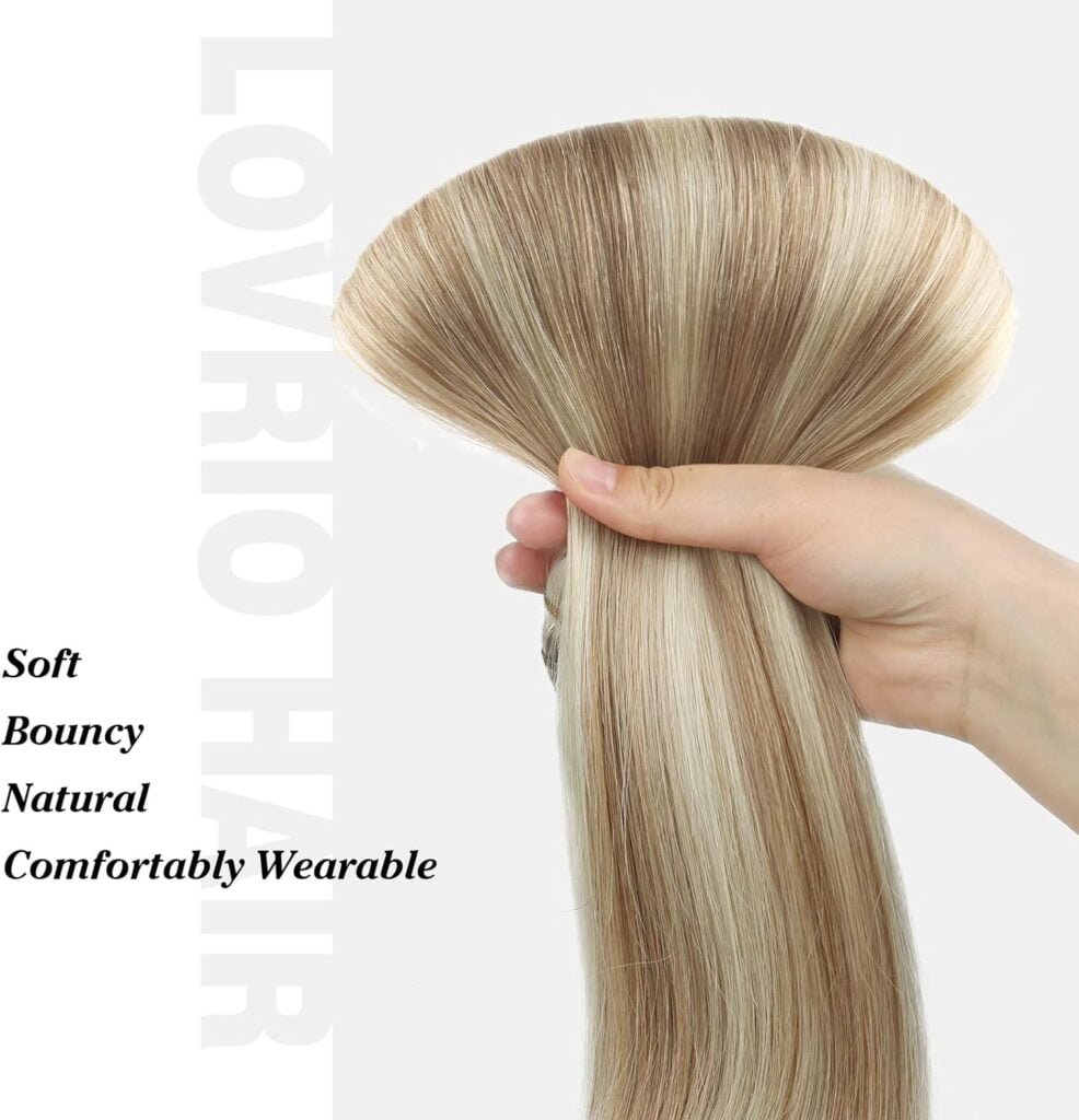 220g 22 inch Clip in Hair Extensions Human Hair, Piano Color Dirty Blonde with Platinumb Blonde Highlights P8-60 10 pieces 21 clips