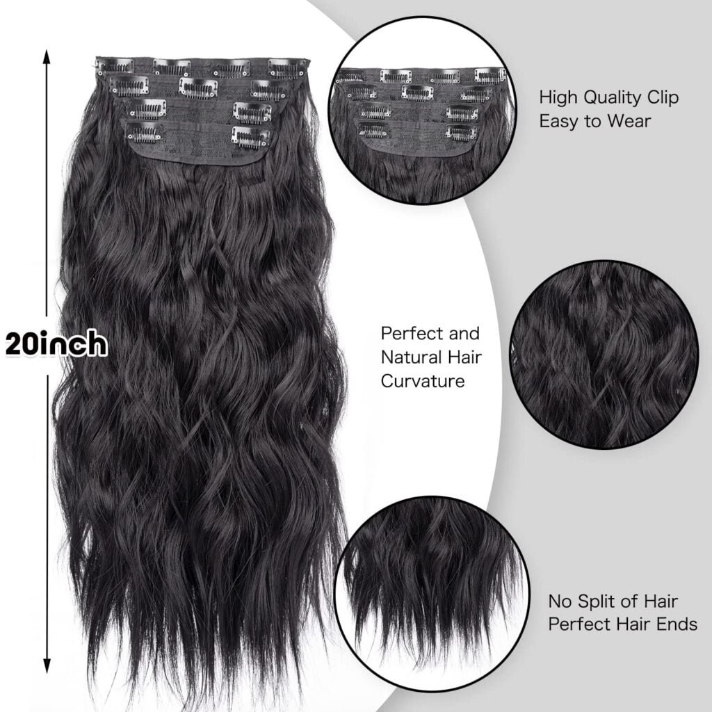 4PCS Clip in Hair Extensions Honey Blonde Mixed Light Brown 20 Inch Long Wavy Synthetic Hair Extensions (4pcs, 20Inch, 22H10#)