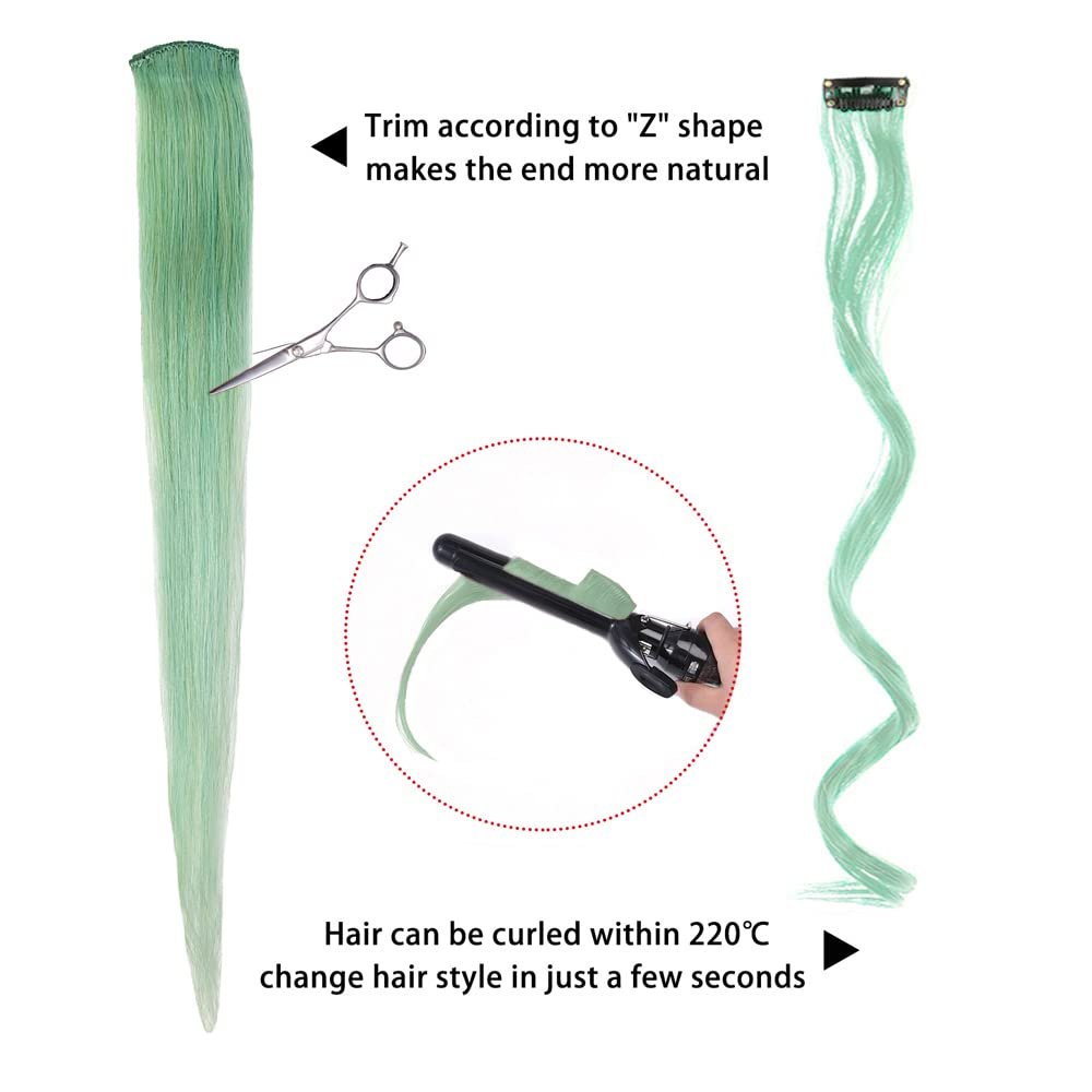 5 Pcs blue hair extensions 18 Inches Colored Christmas Party Highlights Straight Hair Clip in Human Hair Extensions in Multiple Colors