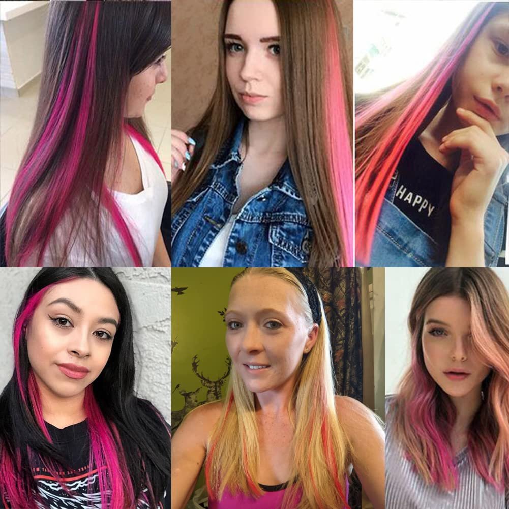 5 Pcs blue hair extensions 18 Inches Colored Christmas Party Highlights Straight Hair Clip in Human Hair Extensions in Multiple Colors