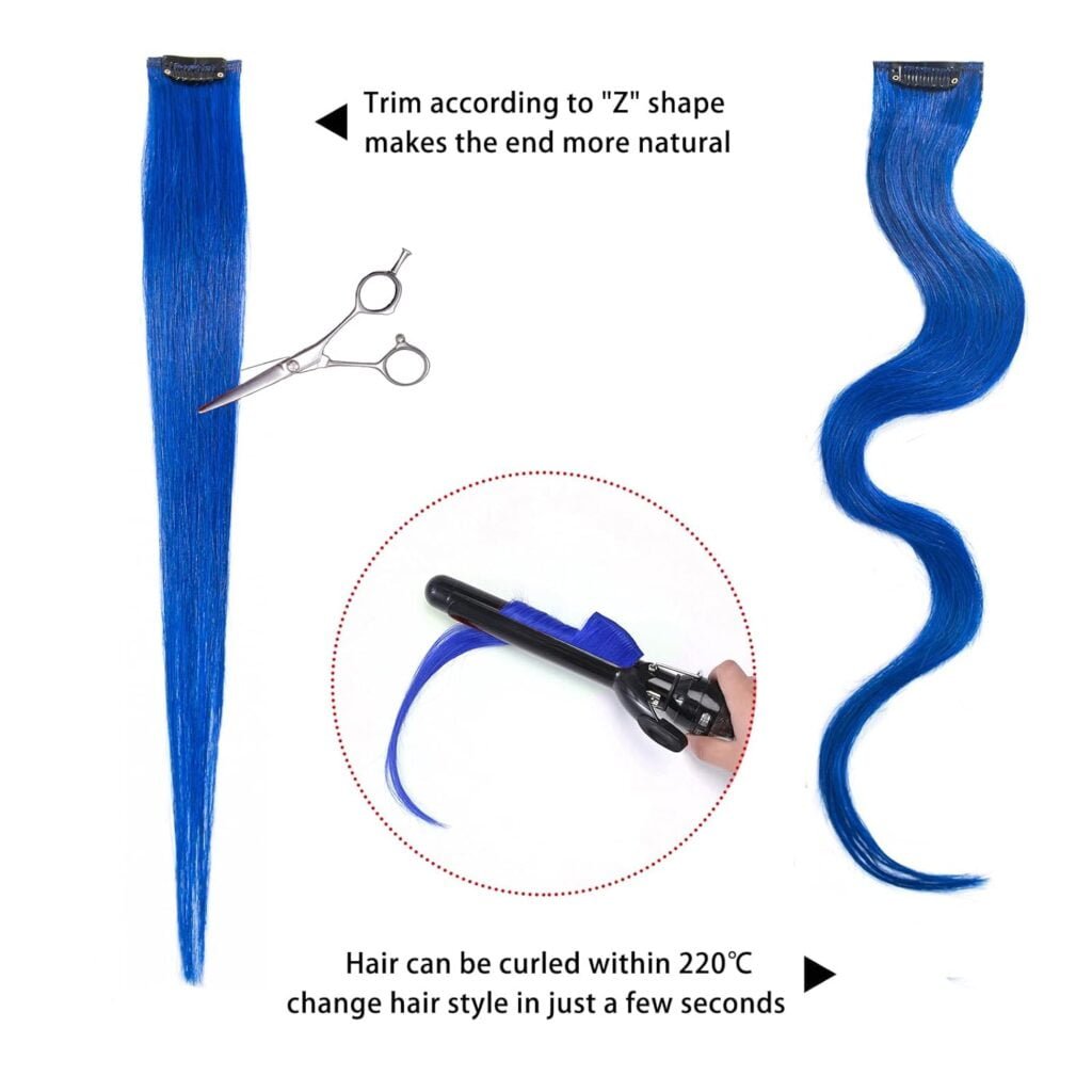 5 Pcs blue hair extensions 18 Inches Colored Christmas Party Highlights Straight Hair Clip in Human Hair Extensions in Multiple Colors
