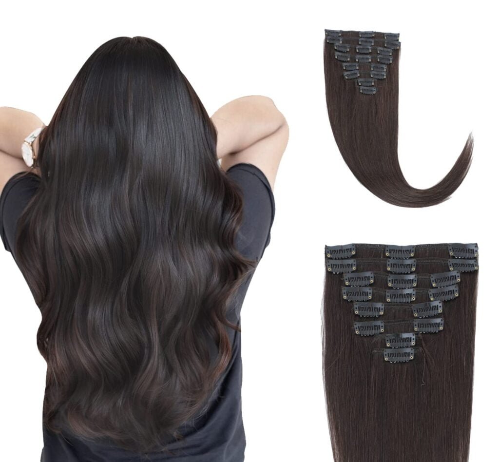 8pcs Human Hair Clip in Extensions Straight 2# Real Hair Extensions Clip in Human Hair 18 Inch Dark Brown Clip in Extensions Real Human Hair
