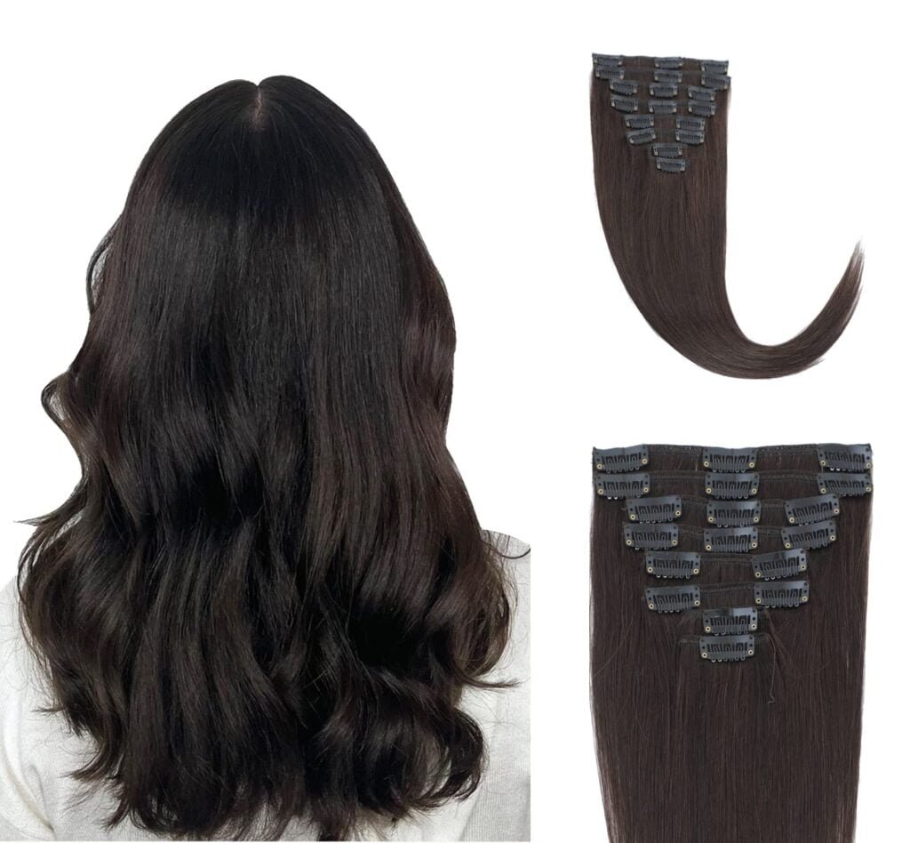 8pcs Human Hair Clip in Extensions Straight 2# Real Hair Extensions Clip in Human Hair 18 Inch Dark Brown Clip in Extensions Real Human Hair
