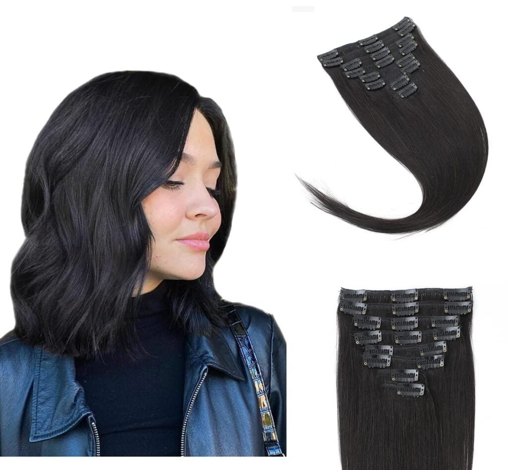 8pcs Human Hair Clip in Extensions Straight 2# Real Hair Extensions Clip in Human Hair 18 Inch Dark Brown Clip in Extensions Real Human Hair