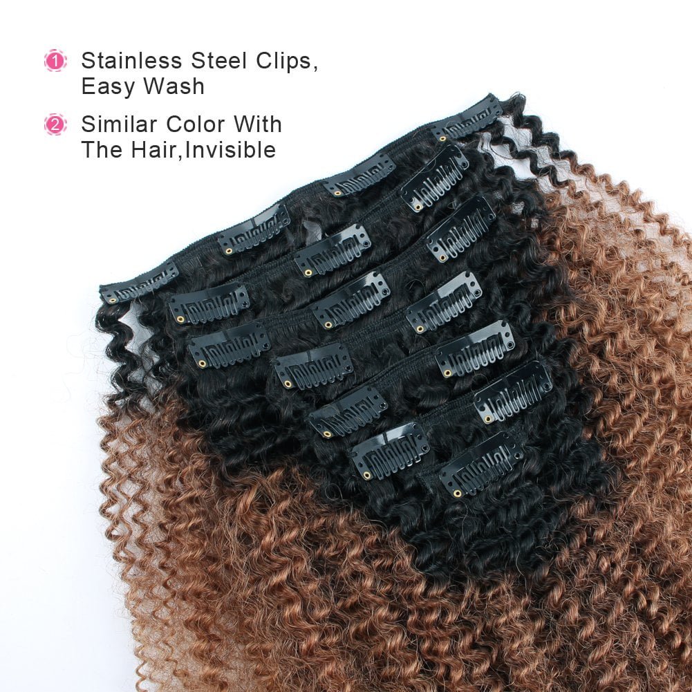 ABH AmazingBeauty Hair Real Human Hair Clip in Extensions Kinkys Curly Virgin Natural Color 3C and 4A type 120 Gram 12 Inch Bantu Knotted or Twisted Out