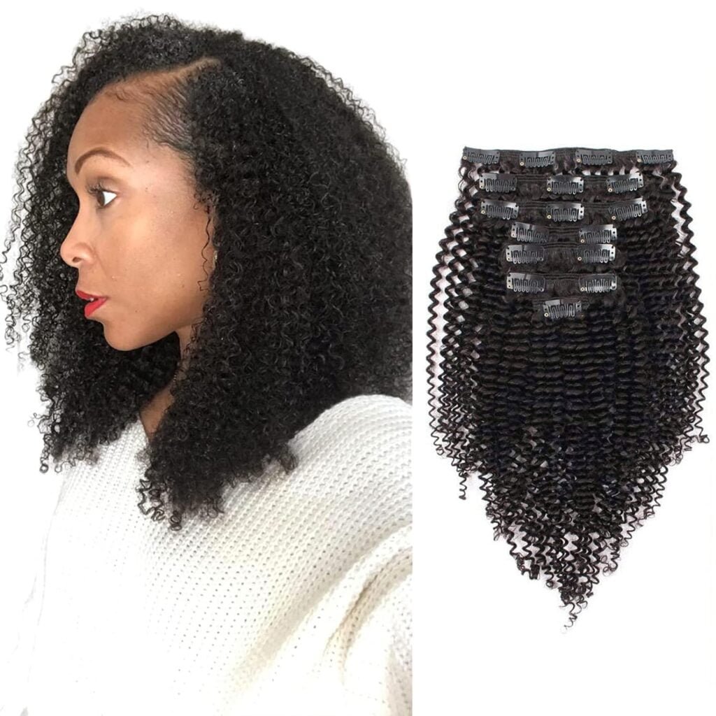 ABH AmazingBeauty Hair Real Human Hair Clip in Extensions Kinkys Curly Virgin Natural Color 3C and 4A type 120 Gram 12 Inch Bantu Knotted or Twisted Out