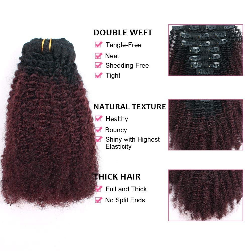 ABH AmazingBeauty Hair Real Human Hair Clip in Extensions Kinkys Curly Virgin Natural Color 3C and 4A type 120 Gram 12 Inch Bantu Knotted or Twisted Out