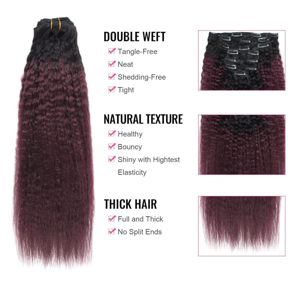 ABH AMAZINGBEAUTY HAIR Yaki Clip in Hair Extensions Human Hair Rooted Black Piano Natural Black #1B Mixed With Chocolate Brown #4 Two Tone Yaki Straight Human Hair Clip ins 16 Inch 120G Full Head 7Pcs