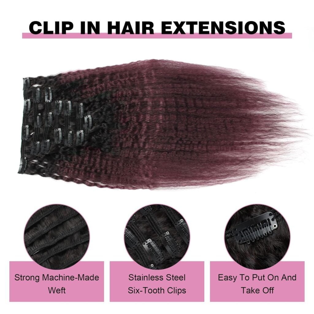 ABH AMAZINGBEAUTY HAIR Yaki Clip in Hair Extensions Human Hair Rooted Black Piano Natural Black #1B Mixed With Chocolate Brown #4 Two Tone Yaki Straight Human Hair Clip ins 16 Inch 120G Full Head 7Pcs