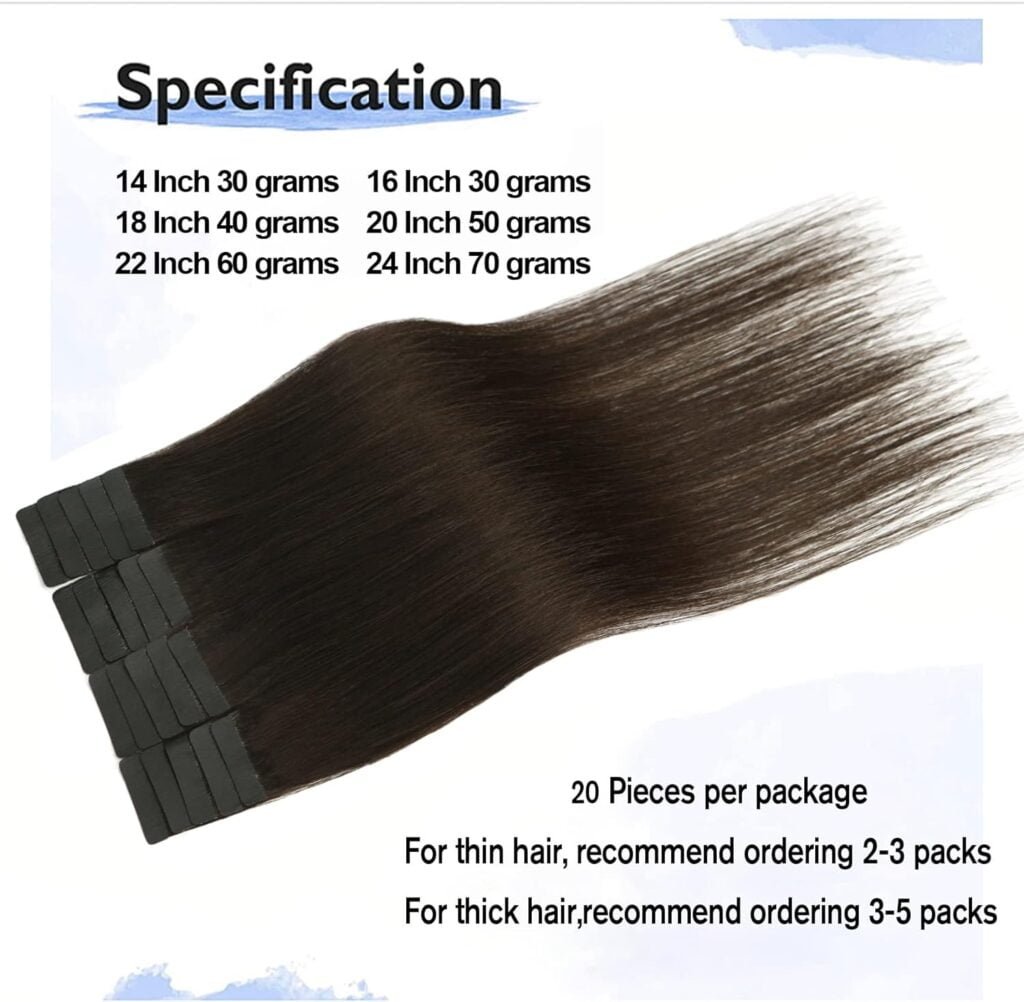 Aison Dark Brown Tape in Hair Extensions Human Hair 16 Inches 30g 20 Pcs/Pack Tape ins Human Hair Extensions Real Tape in Extensions