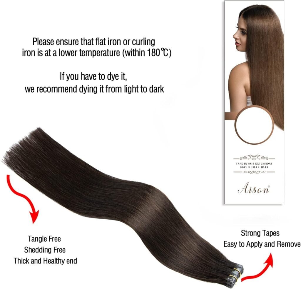 Aison Dark Brown Tape in Hair Extensions Human Hair 16 Inches 30g 20 Pcs/Pack Tape ins Human Hair Extensions Real Tape in Extensions