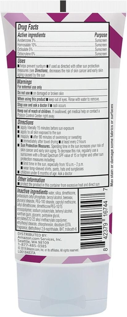 Amazon Brand - Solimo Sheer Face Sunscreen SPF 30, Formulated without Octinoxate  Oxybenzone, Unscented, 3 fl oz (Pack of 1)