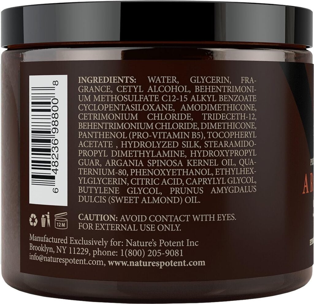 Argan Oil Hair Mask, 100% Organic Argan  Almond Oils - Deep Conditioner, Repair Dry Damaged, Color Treated  Bleached Hair - Hydrates  Stimulates Hair Growth, 8 Oz