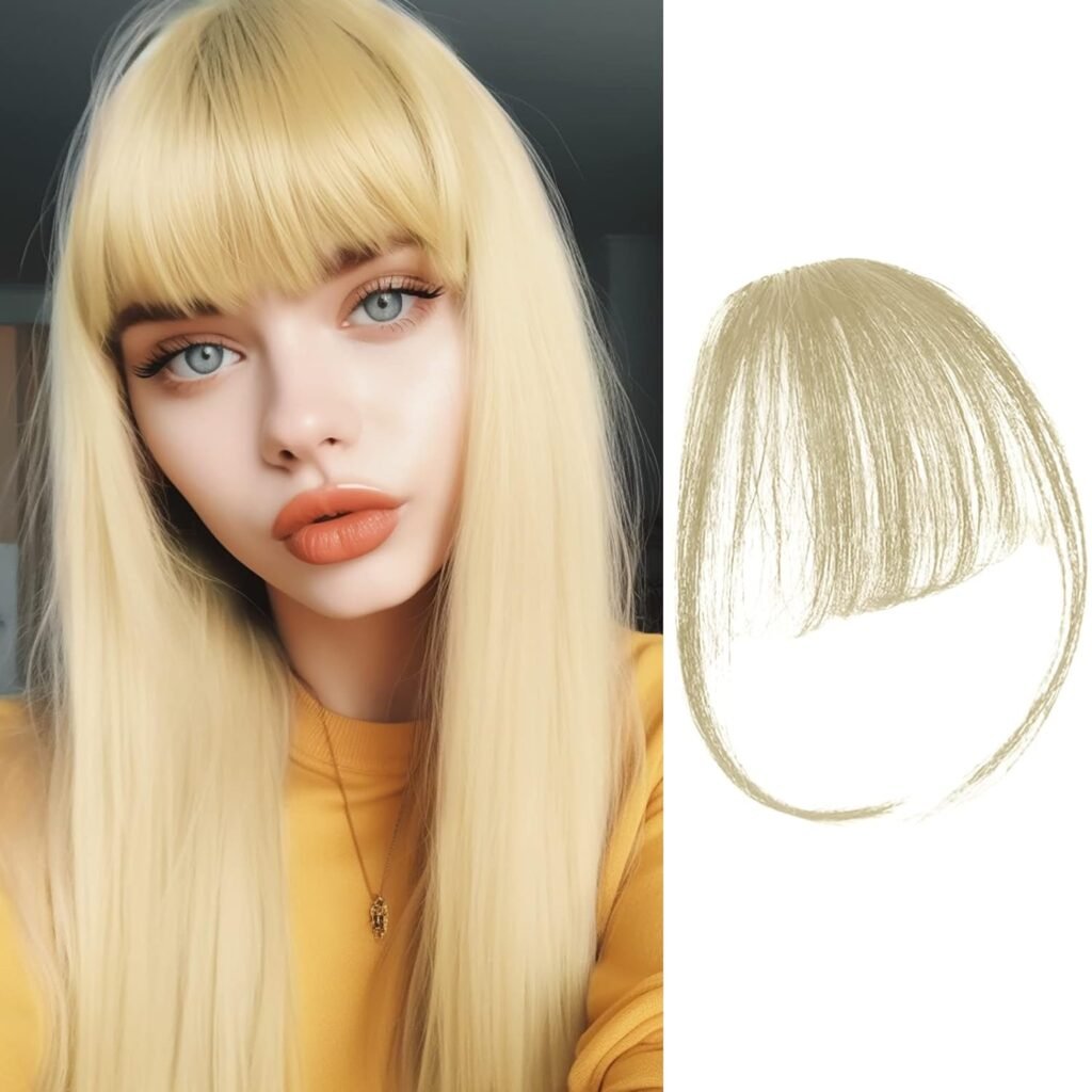 AURUZA Wispy Bangs Hair Clip Extensions 100% Human Hair - Fake Bangs Clip in bangs with Temples and Curved Bangs, Hair pieces for Women, Ponytail extension human hair, Enjoy Daily Wear and Convenience