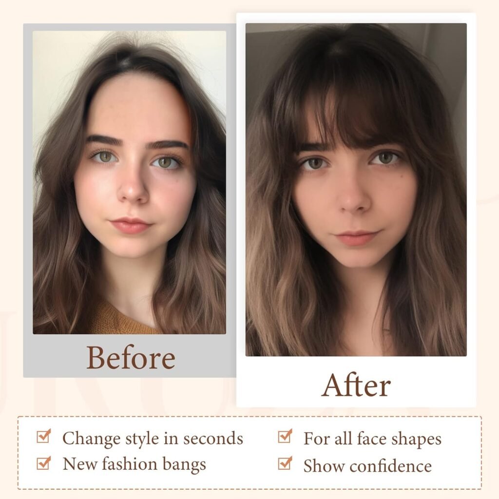 AURUZA Wispy Bangs Hair Clip Extensions 100% Human Hair - Fake Bangs Clip in bangs with Temples and Curved Bangs, Hair pieces for Women, Ponytail extension human hair, Enjoy Daily Wear and Convenience