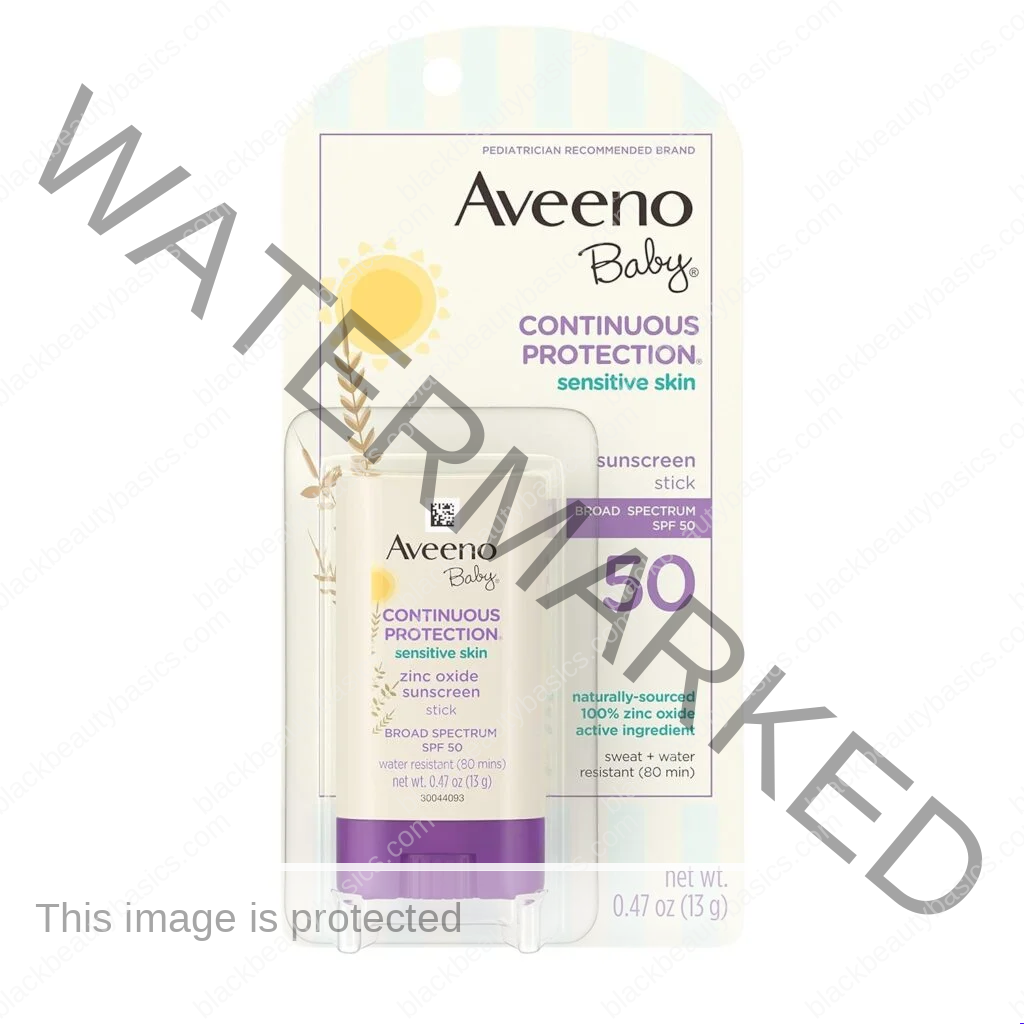Aveeno Baby Continuous Protection Mineral Sunscreen Stick for Sensitive Skin with Broad Spectrum SPF 50 Protection for Face  Body, Naturally Sourced 100% Zinc Oxide, Travel Size, 0.47 oz