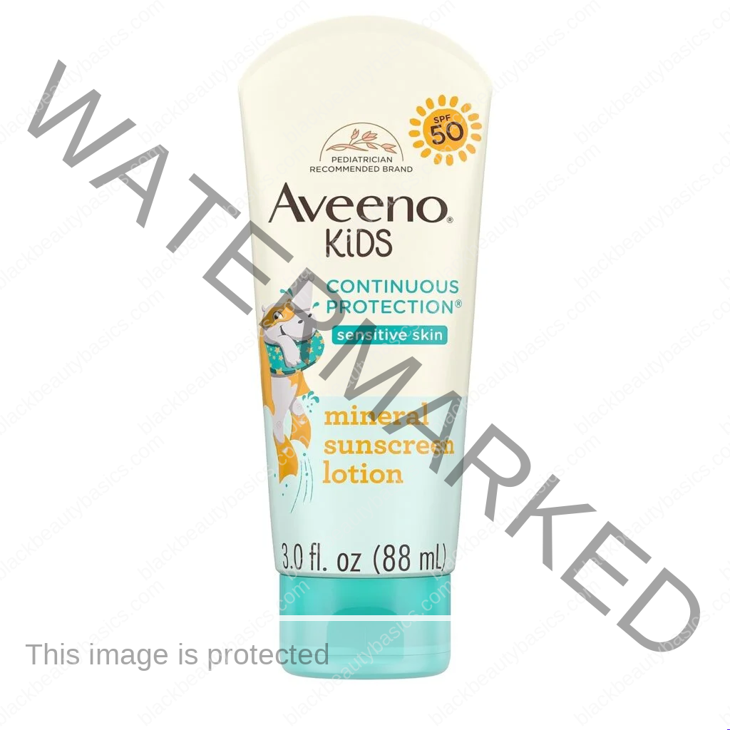Aveeno Kids Continuous Protection Zinc Oxide Mineral Sunscreen Lotion for Childrens Sensitive Skin with Broad Spectrum SPF 50, Tear-Free, Sweat-  Water-Resistant, Non-Greasy, 3 fl. oz