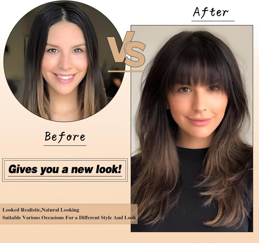 Bangs Hair Clip in Bangs 100% Real Human Hair Extensions Wispy Bangs Fringe with Temples Flat Neat Fake Air Hairpieces for Women Daily Wear Brown Black