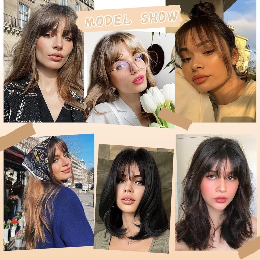 Bangs Hair Clip in Bangs 100% Real Human Hair Extensions Wispy Bangs Fringe with Temples Flat Neat Fake Air Hairpieces for Women Daily Wear Brown Black
