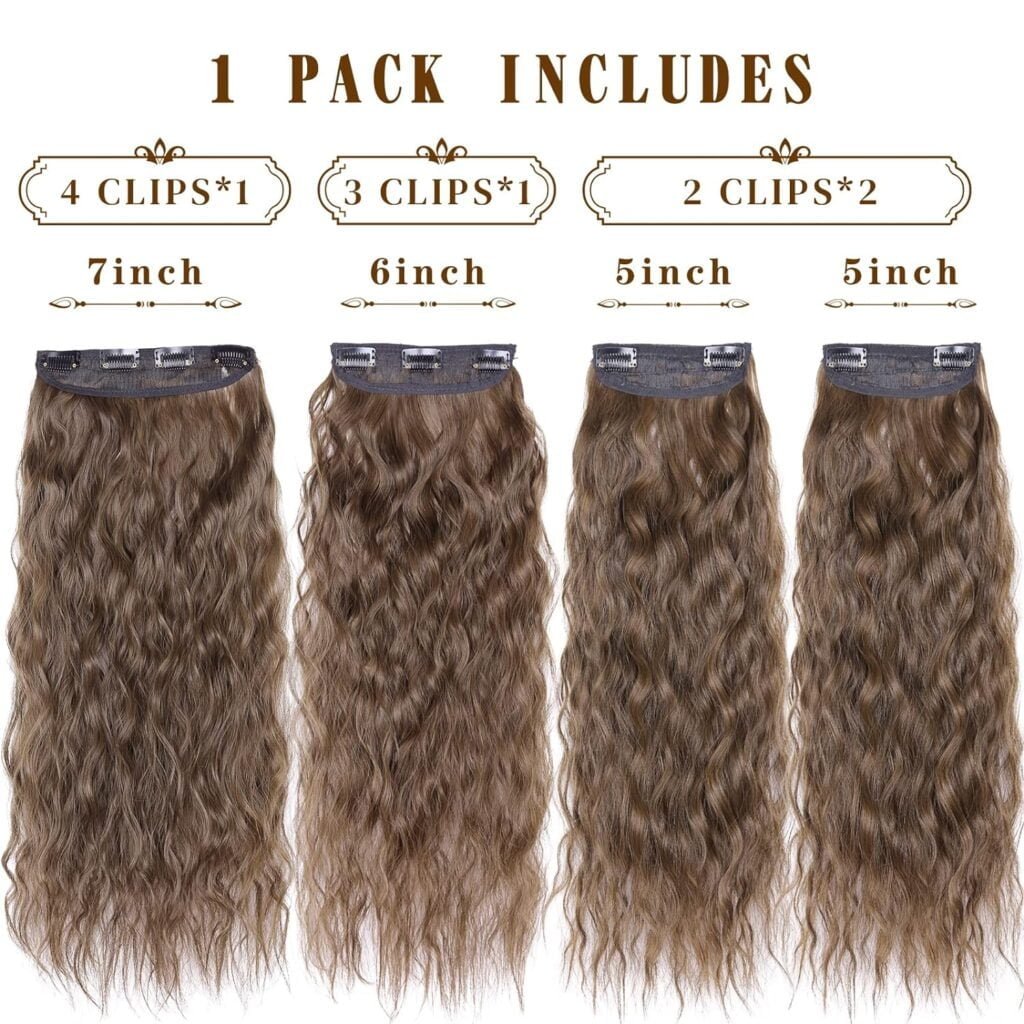 Blonde Hair Extensions Clip ins, 4Pcs Curly Clip in Hair Extensions, 20 Inches Synthetic Hair Extensions Clip in Human Hair (Color:Ombre Ash Brown to Bleach Blonde)