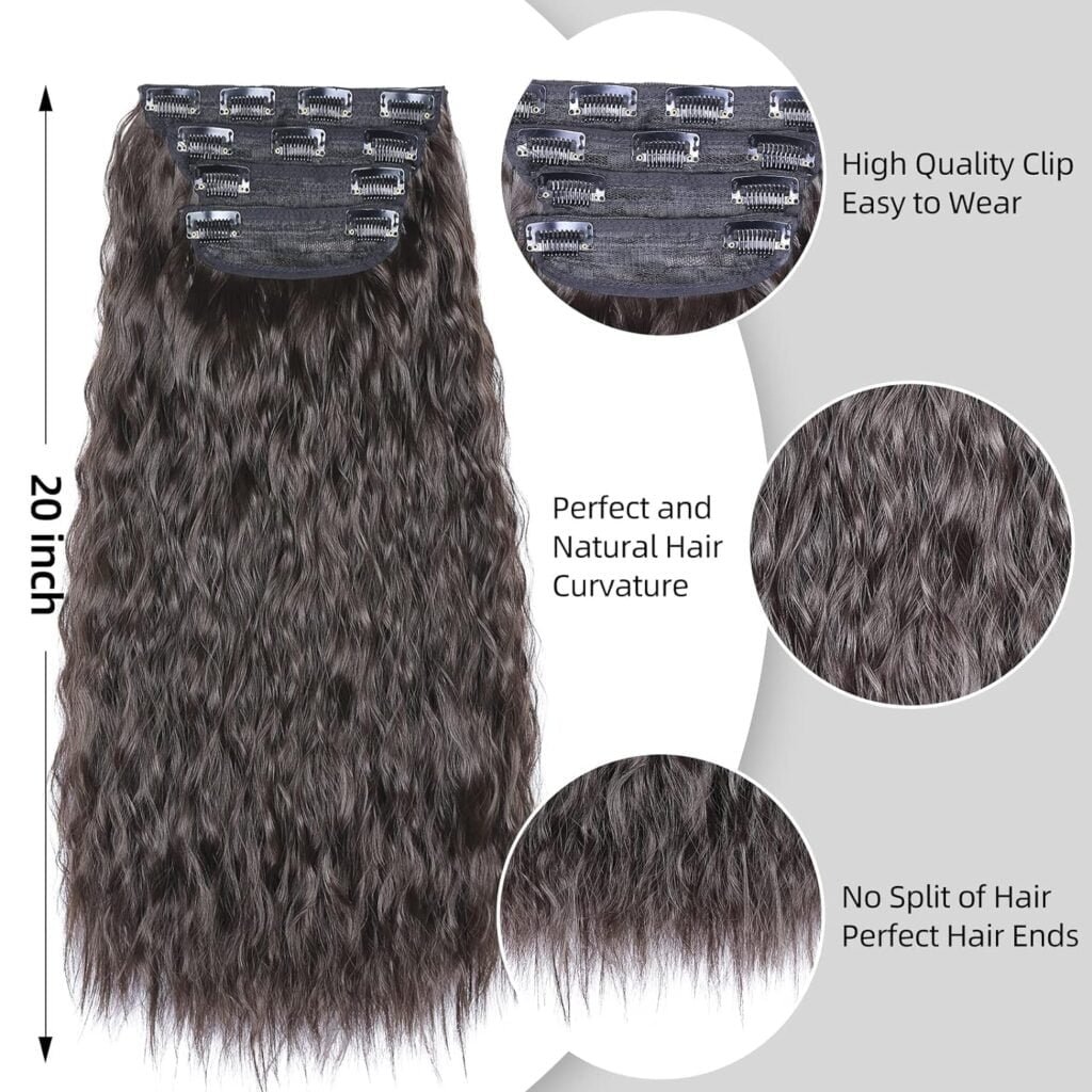 Blonde Hair Extensions Clip ins, 4Pcs Curly Clip in Hair Extensions, 20 Inches Synthetic Hair Extensions Clip in Human Hair (Color:Ombre Ash Brown to Bleach Blonde)
