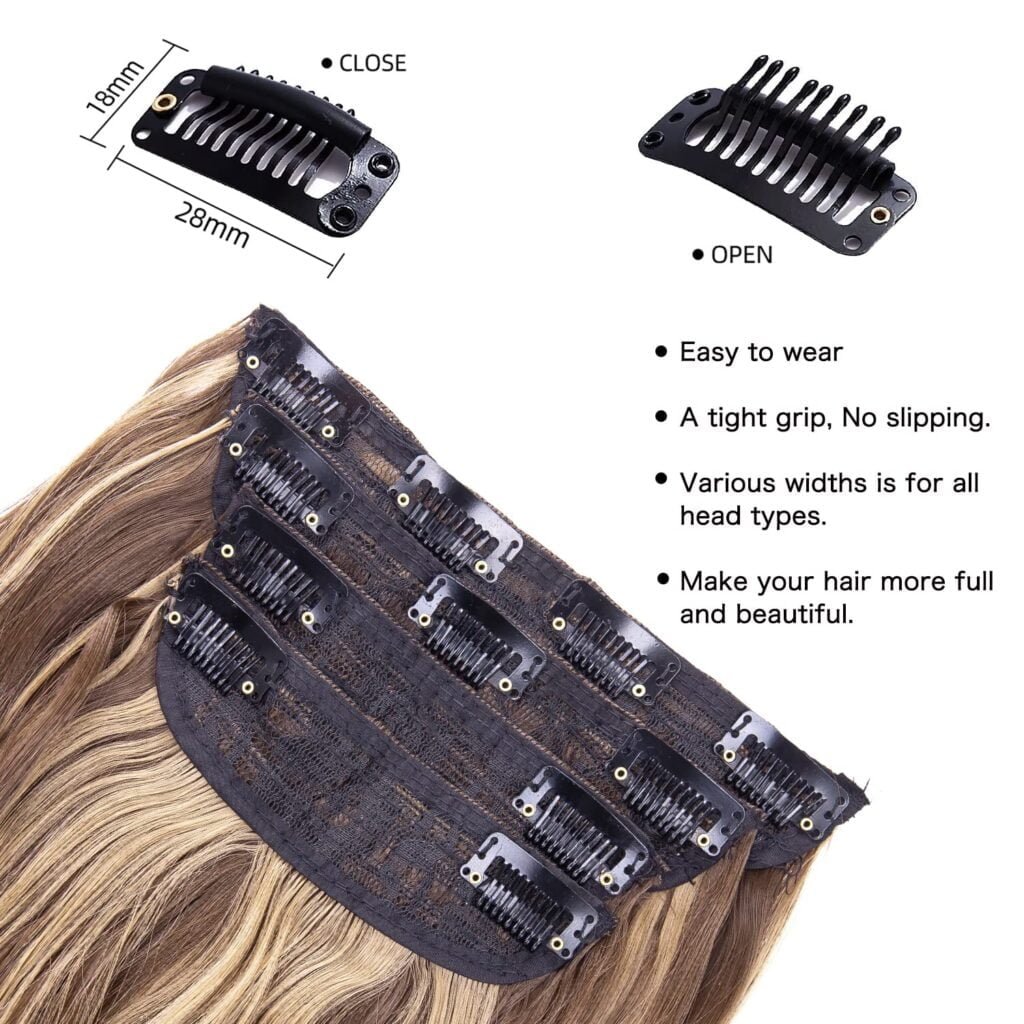 Blonde Hair Extensions Clip ins, 4Pcs Curly Clip in Hair Extensions, 20 Inches Synthetic Hair Extensions Clip in Human Hair (Color:Ombre Ash Brown to Bleach Blonde)