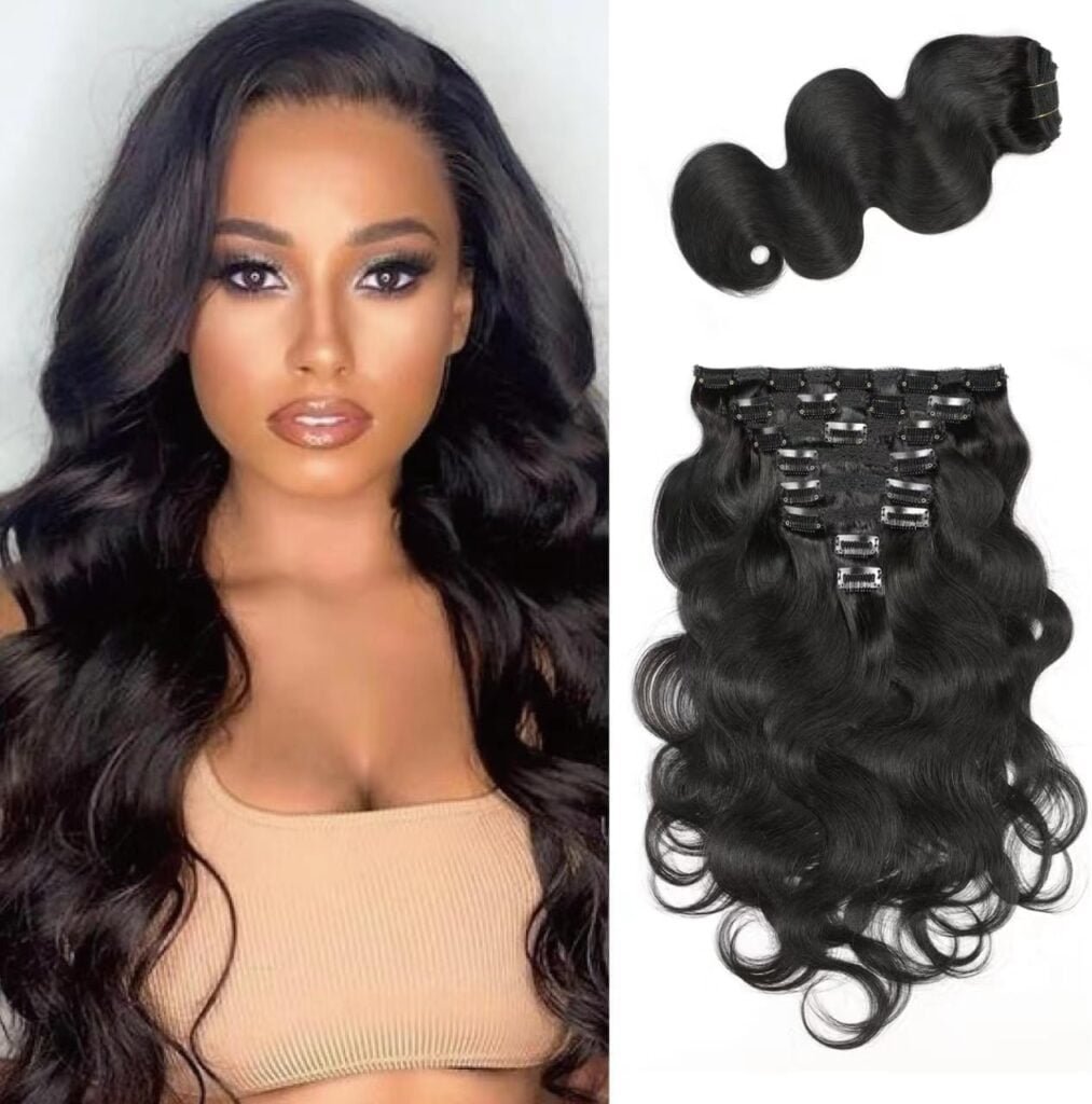 Body Wave Clip Ins Human Hair 8Pcs/Set 120 Gram Body Wave Clip in Hair Extensions 10A Brazilian Virgin Human Hair for Black Women Natural Black Color 18 Inch