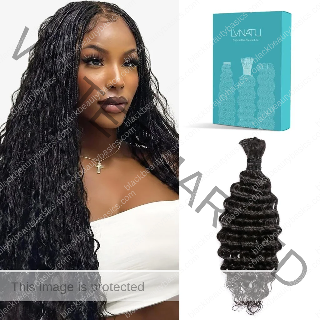 Boho Braids Human Hair for Bohemian Knotless Braids Braiding Hair Wet and Wavy Deep Wave Bulk No Weft 2 Bundles 100g 22 Inch Natural Black