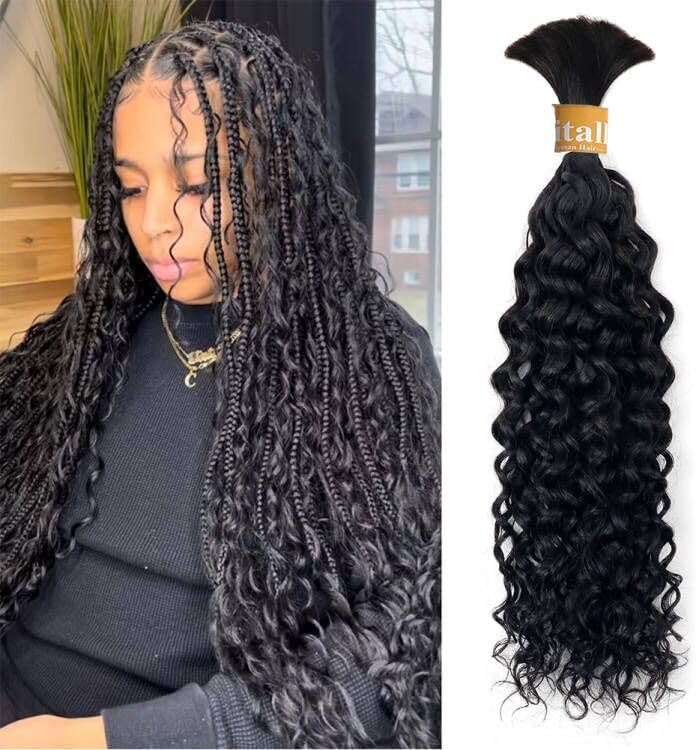 Braiding Hair for Boho Knotless Braids Bulk Curly Bundles Human Hair for Micro Braiding Wet and Wavy Water Wave No Weft Human Hair Extension for Box Boho Braids 50g with 1 Bundle 22inch