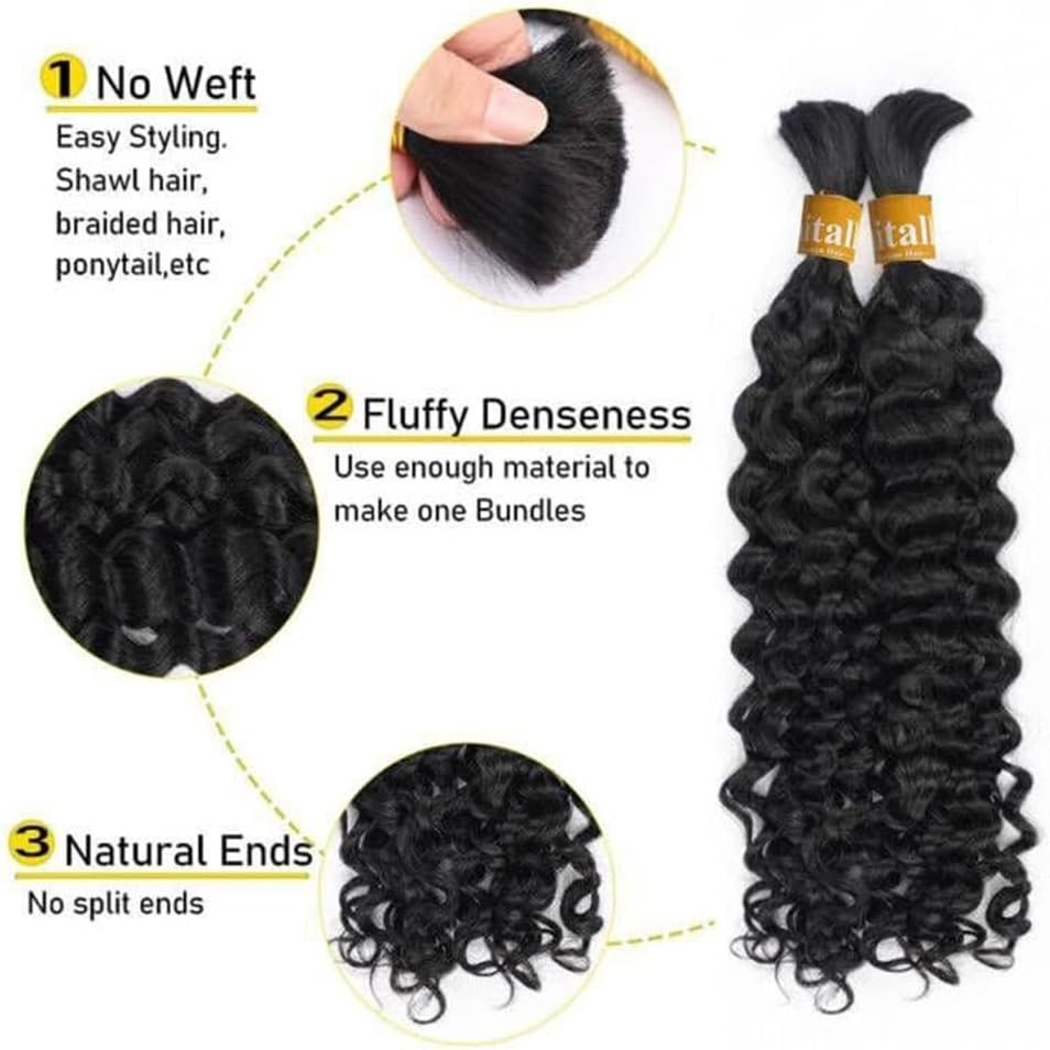 Braiding Hair for Boho Knotless Braids Bulk Curly Bundles Human Hair for Micro Braiding Wet and Wavy Water Wave No Weft Human Hair Extension for Box Boho Braids 50g with 1 Bundle 22inch
