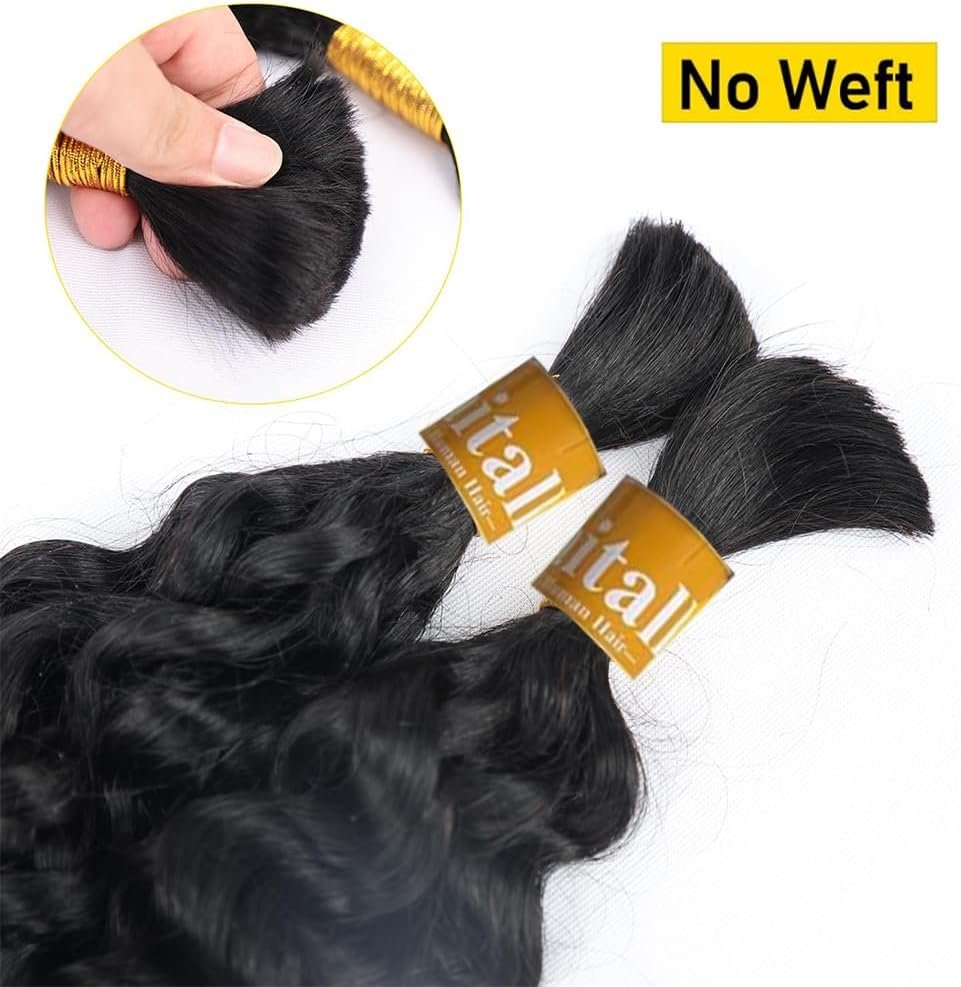 Braiding Hair for Boho Knotless Braids Bulk Curly Bundles Human Hair for Micro Braiding Wet and Wavy Water Wave No Weft Human Hair Extension for Box Boho Braids 50g with 1 Bundle 22inch