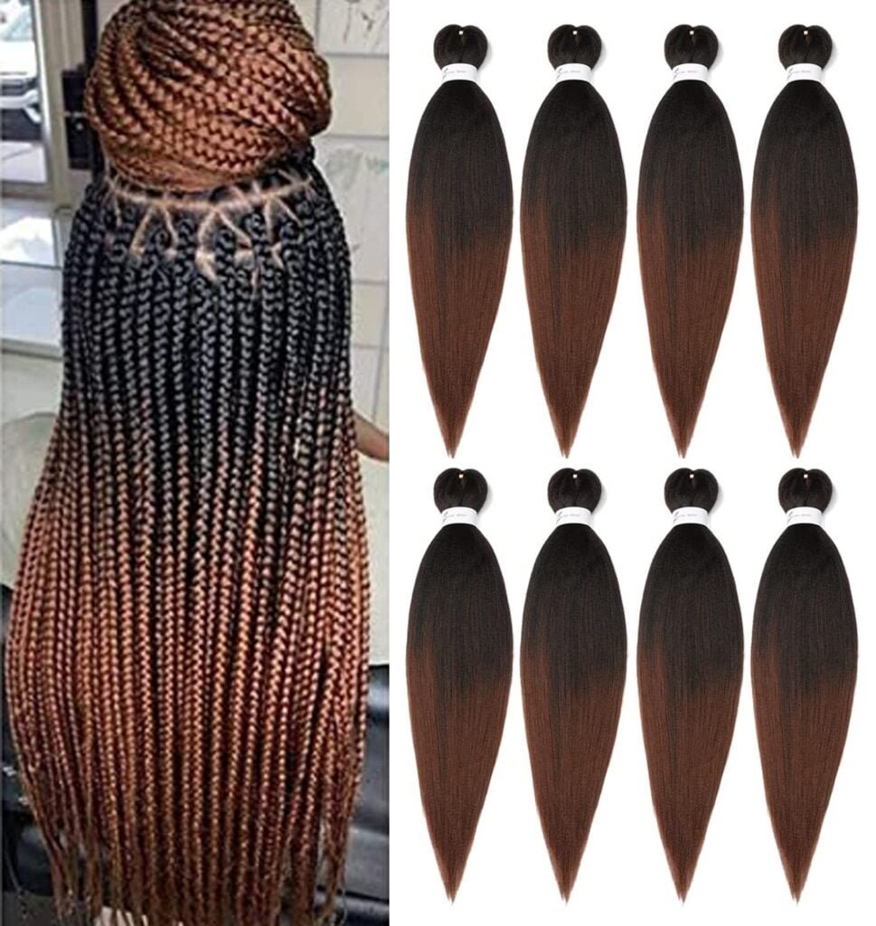 Braiding Hair Pre Stretched 24 Inch 8 Packs Ombre Professional Soft Yaki Texture, Itch Free, Hot Water Setting Extensions for Braids (24in,1B/30)