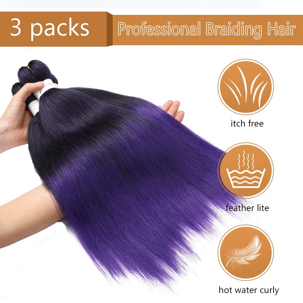 Braiding Hair Pre Stretched 24 Inch 8 Packs Ombre Professional Soft Yaki Texture, Itch Free, Hot Water Setting Extensions for Braids (24in,1B/30)