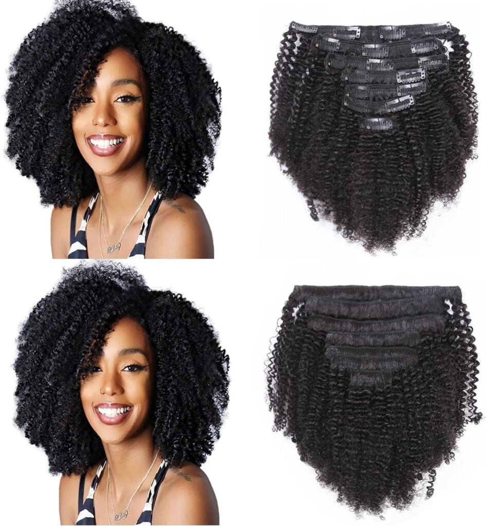 Brazilian Real Human Hair Clip in Extensions Afro Kinkys Curly Clip Ins Brazilian Double Weft Remy Hair African Americans Natural Virgin Hair 8A Full Head For Black Women 7pcs/set 120gram/set 16 Inch