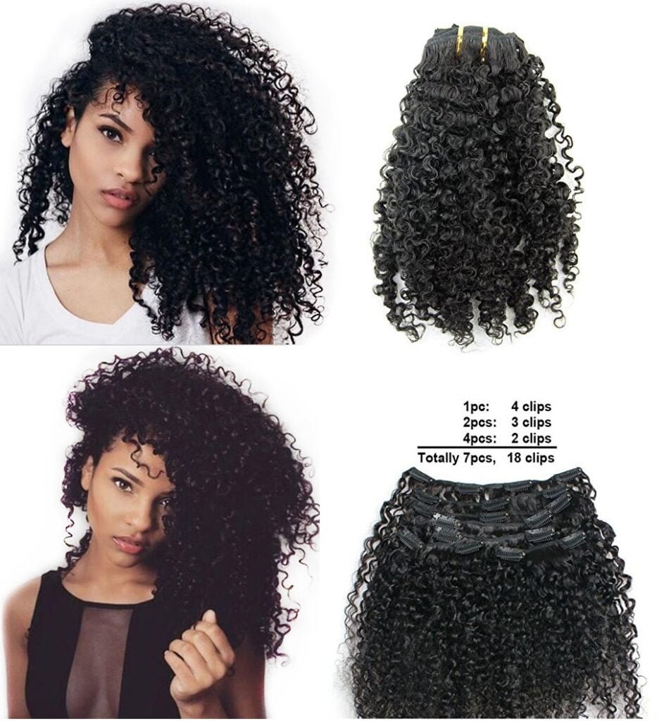 Brazilian Remy Virgin Hair Kinky Curly 3B 3C Natural Color African American Clip In Hair Extensions 120Gram 7Pcs/Set(16)