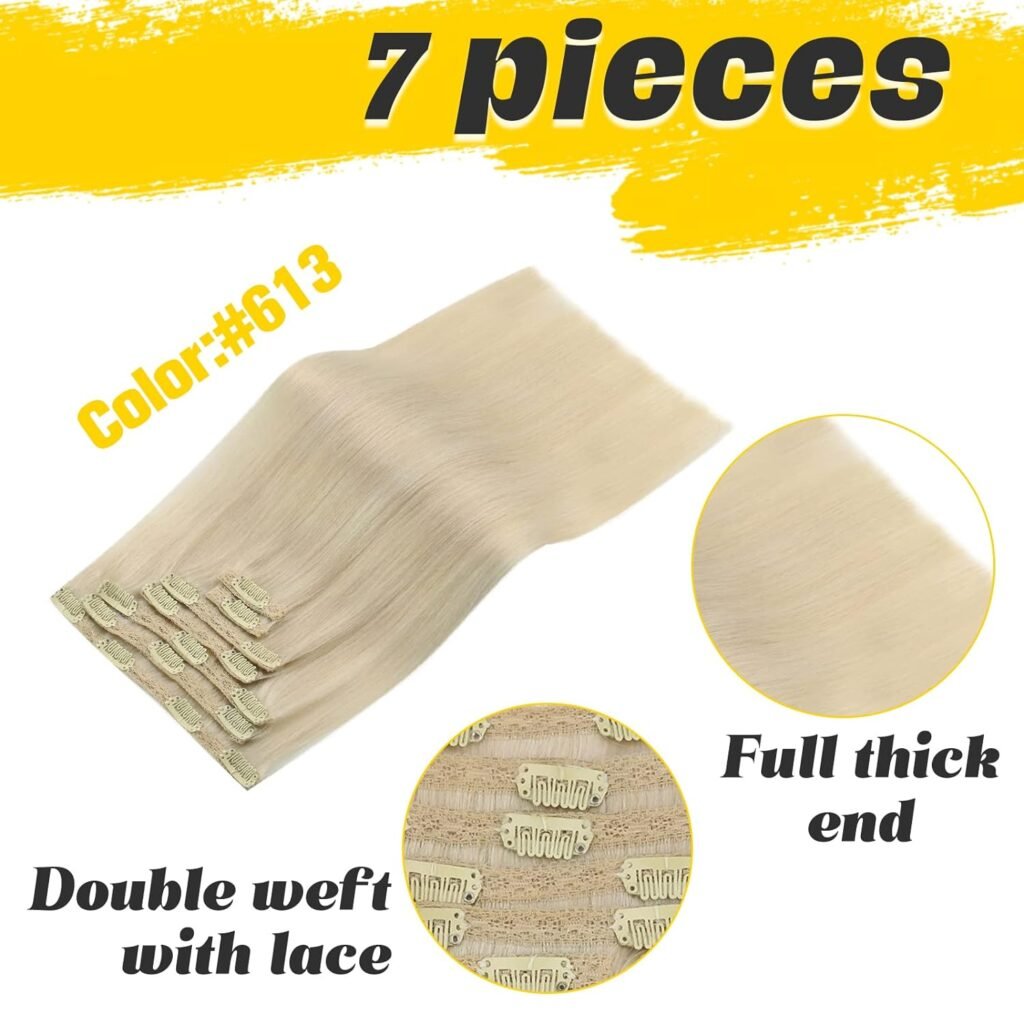 Brown Balayage Clip in Hair Extensions Real Human Hair 14Inch Human Hair Clip in Extensions Ombre Golden Brown with Blonde Clip in Human Hair Extensions Double Weft Clip on Hair Extensions 120G 7Pcs