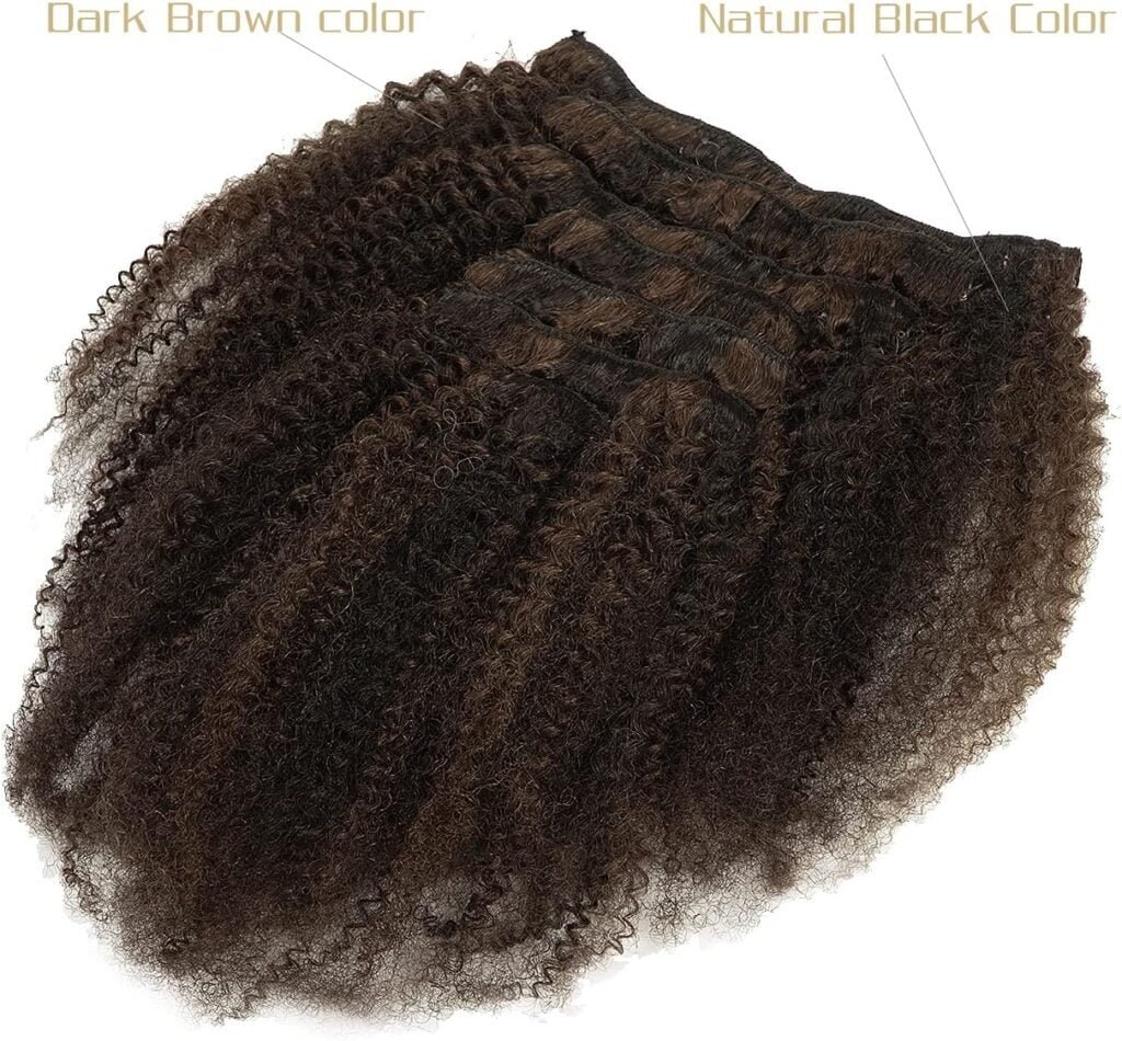 Caliee Curly Clip in Human Hair Extensions Black with Brown Clip in Hair Extensions 7pcs 120g Real Human Hair Clip in Extensions Afro Kinky Curly Hair 12 Inch
