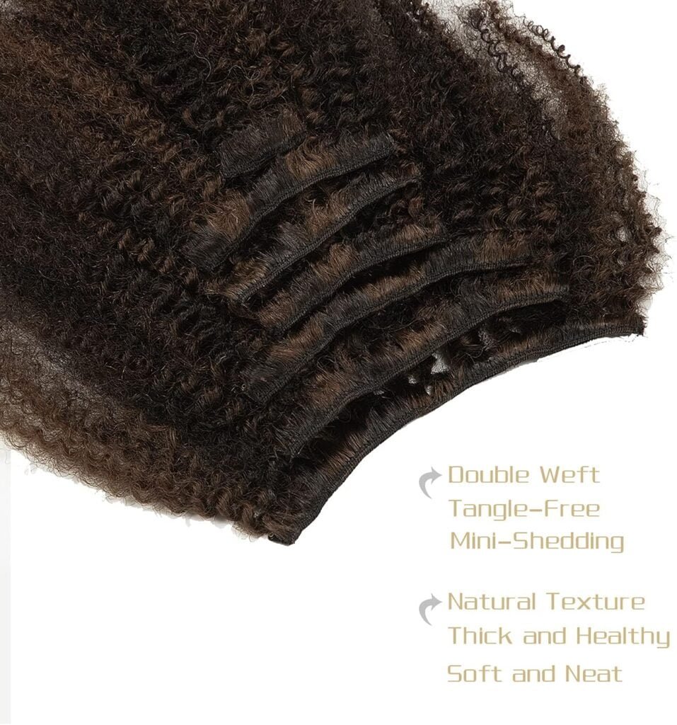 Caliee Curly Clip in Human Hair Extensions Black with Brown Clip in Hair Extensions 7pcs 120g Real Human Hair Clip in Extensions Afro Kinky Curly Hair 12 Inch