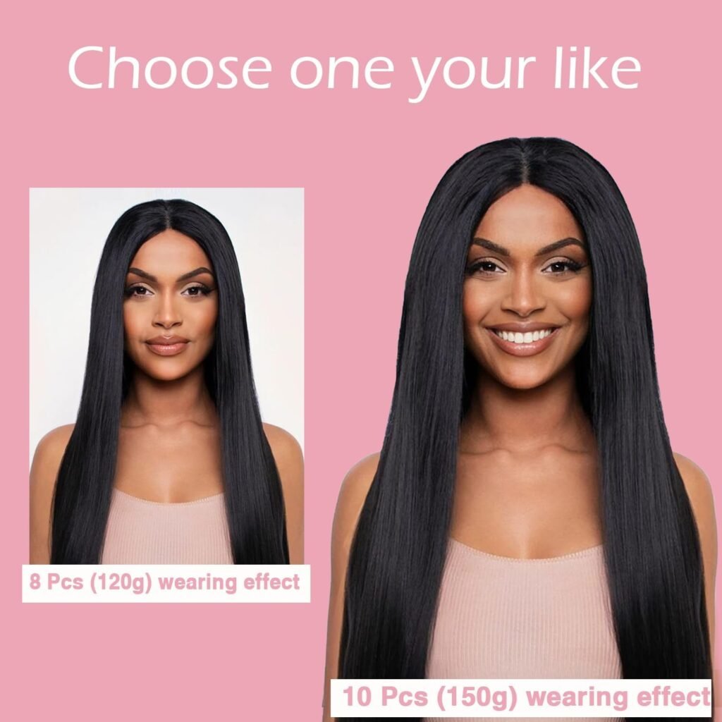 CanaryFly Clip in Hair Extensions for Black Women Clip in Hair Extensions Real Human Hair 100% Unprocessed Full Head Brazilian Virgin Hair Natural Black Color,10/Pcs with 24Clips,150Gram (20inch)