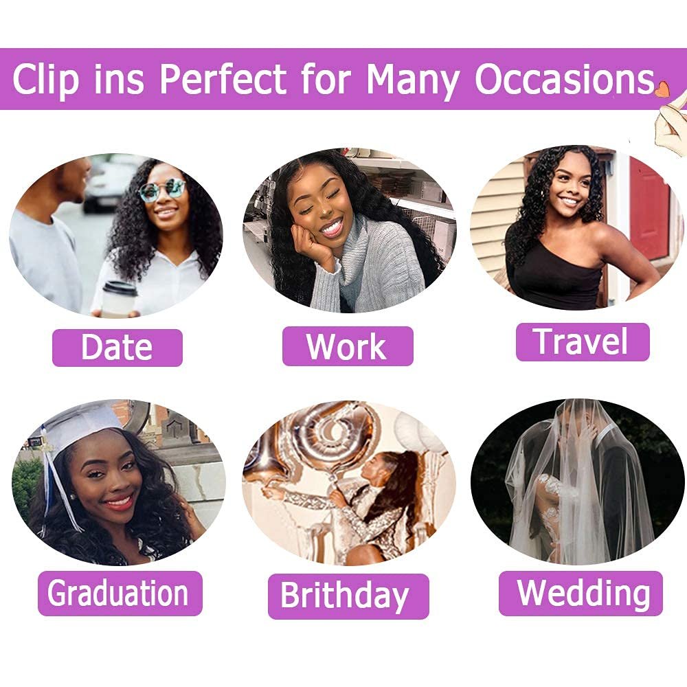 Clip In Extension 3C 4A Kinky Curly Full Head for Black Women Brazilian Remy Human Hair Natural Color 8Pcs with18clips 120g/Set (14 inch, curly wave)