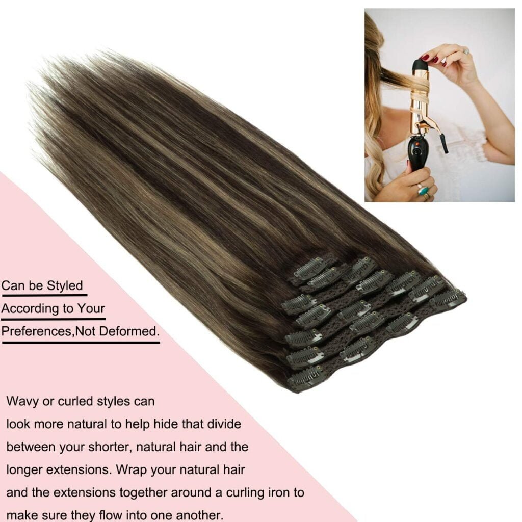 Clip in Hair Extensions 100% Remy Human Hair New Technology PU Weft Seamless Hair Extensions Natural Straight Light Golden Brown Mixed With Platinum Blonde Piano #12/60A 14inch 110gram 7pcs