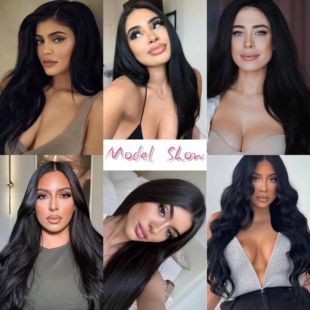 Clip in Hair Extensions 100% Remy Virgin Real Human Hair Natural Black 8pcs for Women Double Weft Clips in Straight Soft Hair No Tangles 16inch Natural Black
