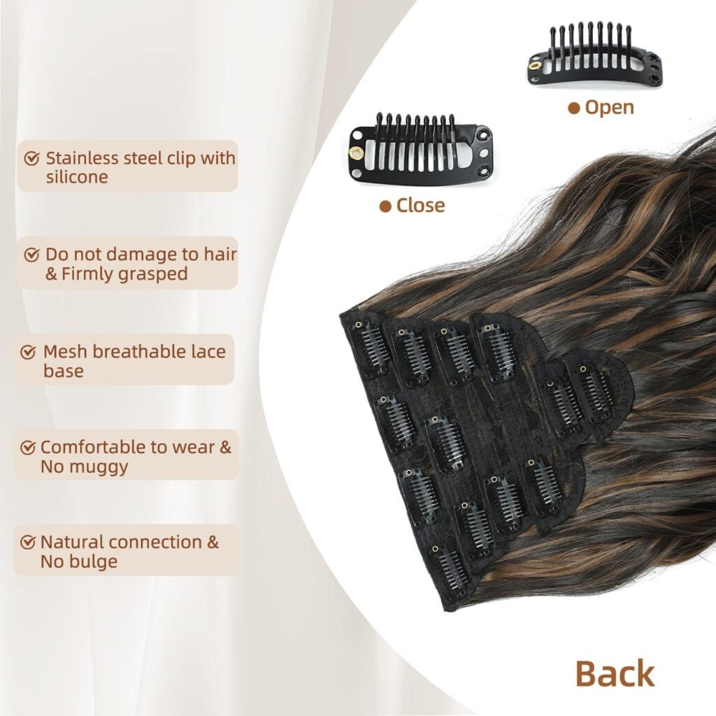 Clip in Hair Extensions, 6 PCS Natural  Soft Hair  Blends Well Hair Extensions, Dark Brown Long Wavy Hairpieces(20inch, 6pcs, Dark Brown)