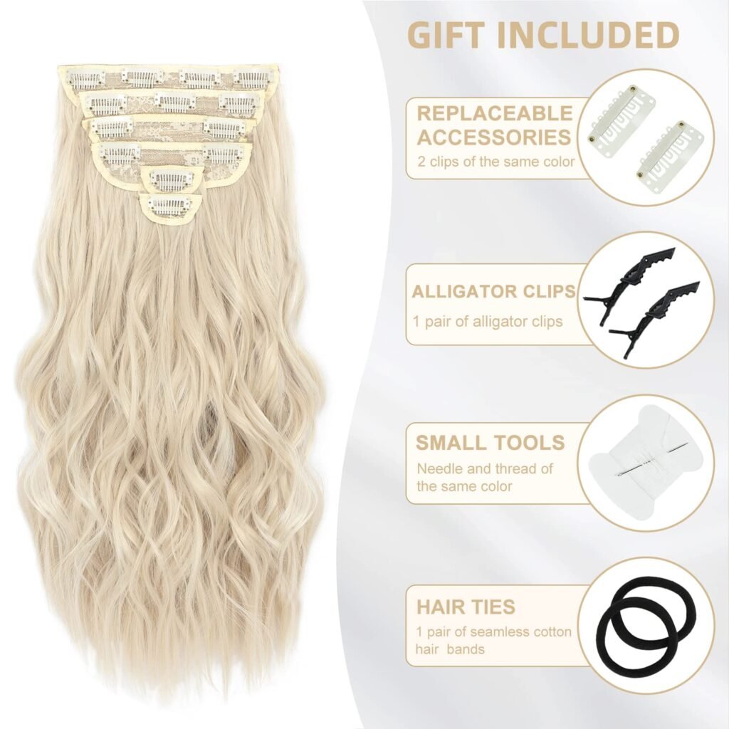 Clip in Hair Extensions, 6 PCS Natural  Soft Hair  Blends Well Hair Extensions, Dark Brown Long Wavy Hairpieces(20inch, 6pcs, Dark Brown)